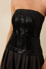 Sips & Sparkles Black Sequin Strapless Midi Dress