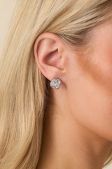 Loved Every Minute Silver Square Rhinestone Stud Earrings