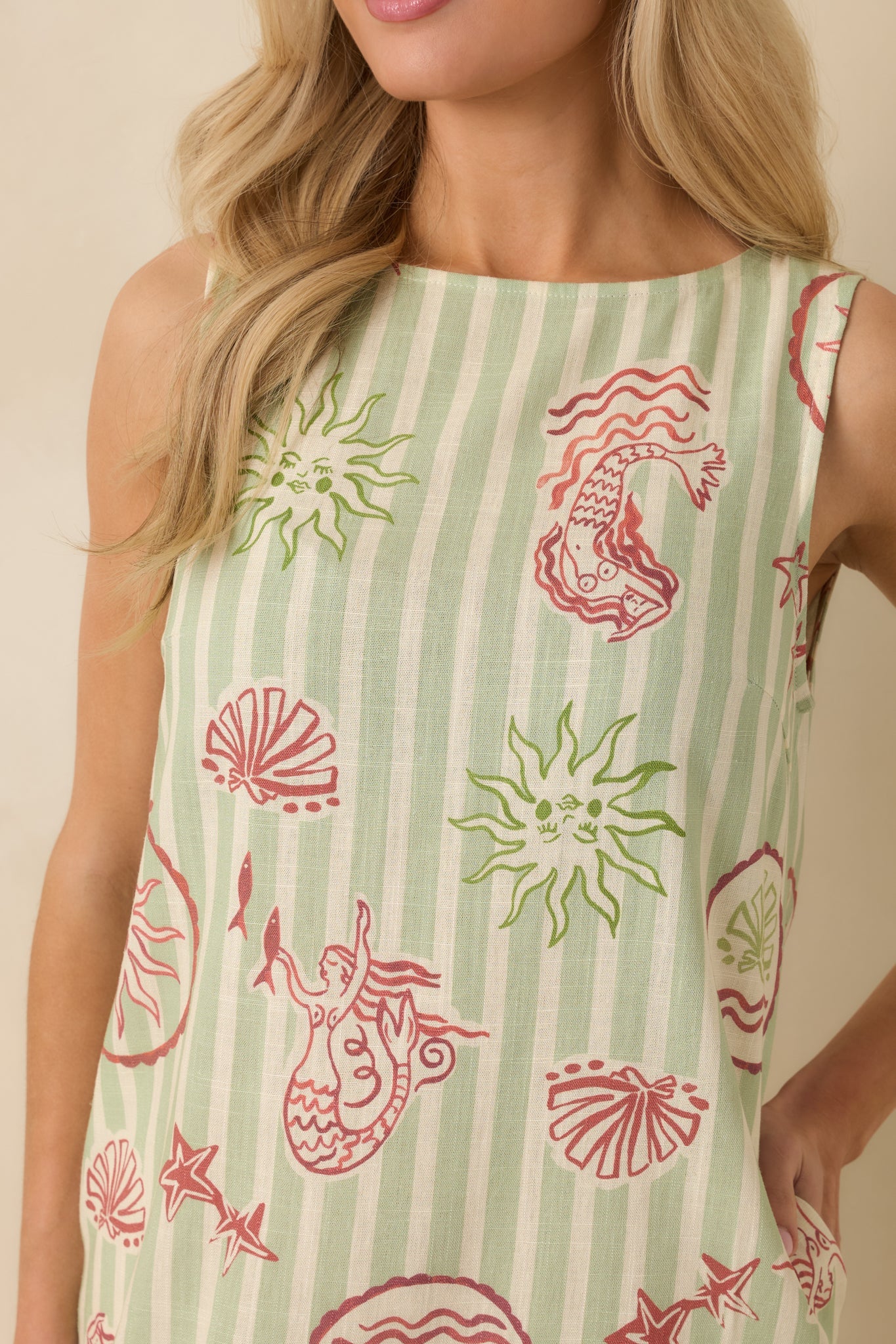 MINKPINK Soleil Green Stripe Linen Blend Shift Mini Dress