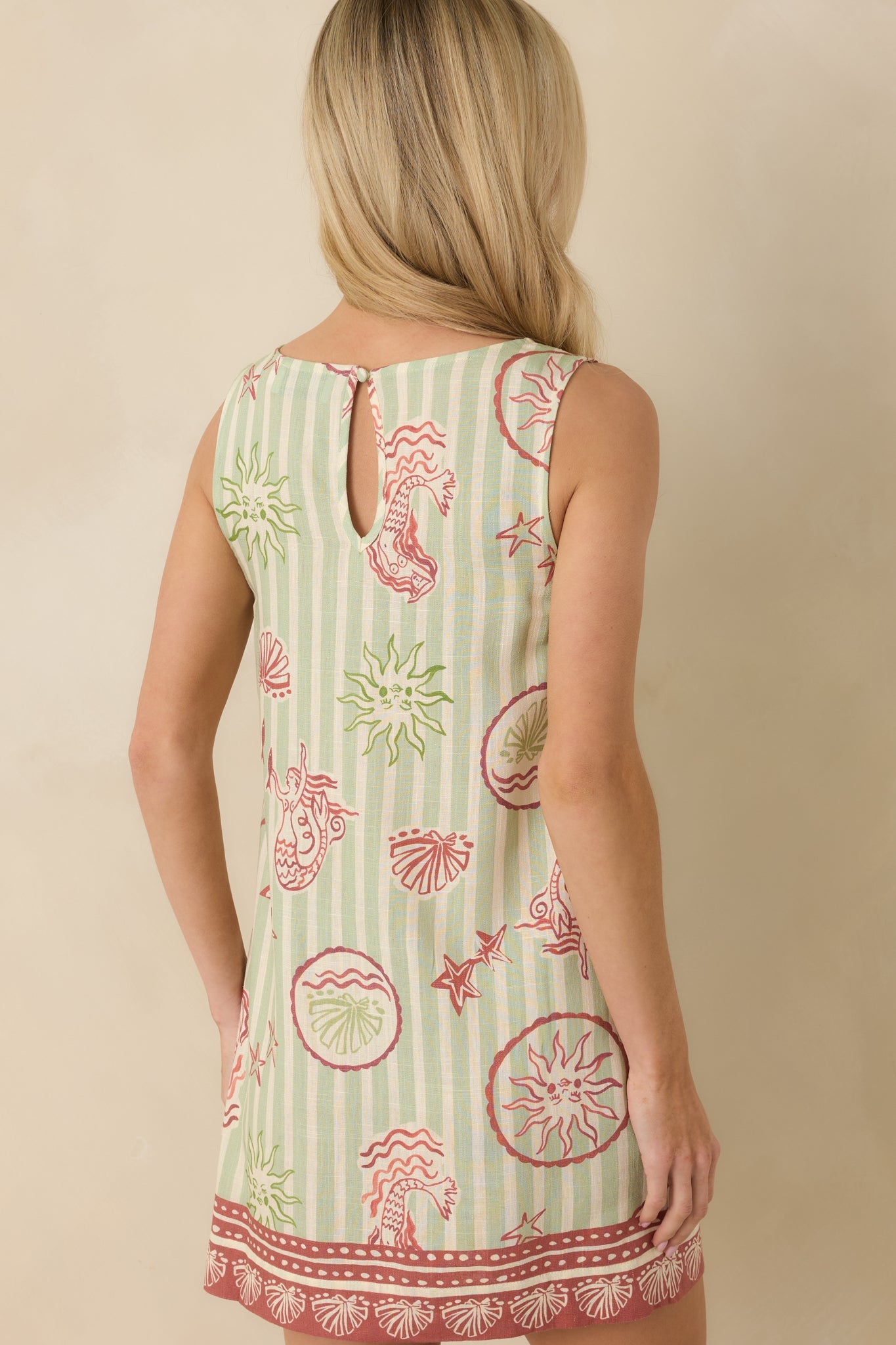 MINKPINK Soleil Green Stripe Linen Blend Shift Mini Dress