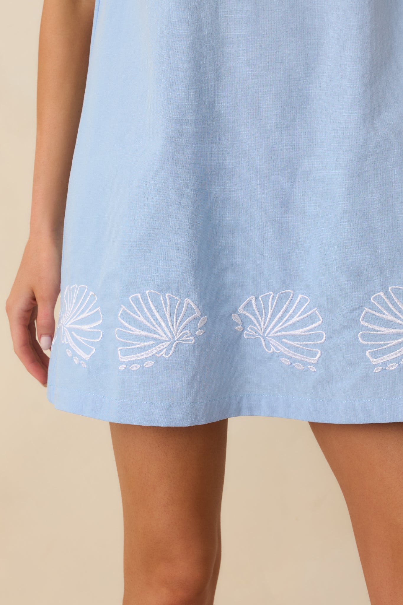 MINKPINK Bella Light Blue Cotton Blend Embroidered Mini Dress