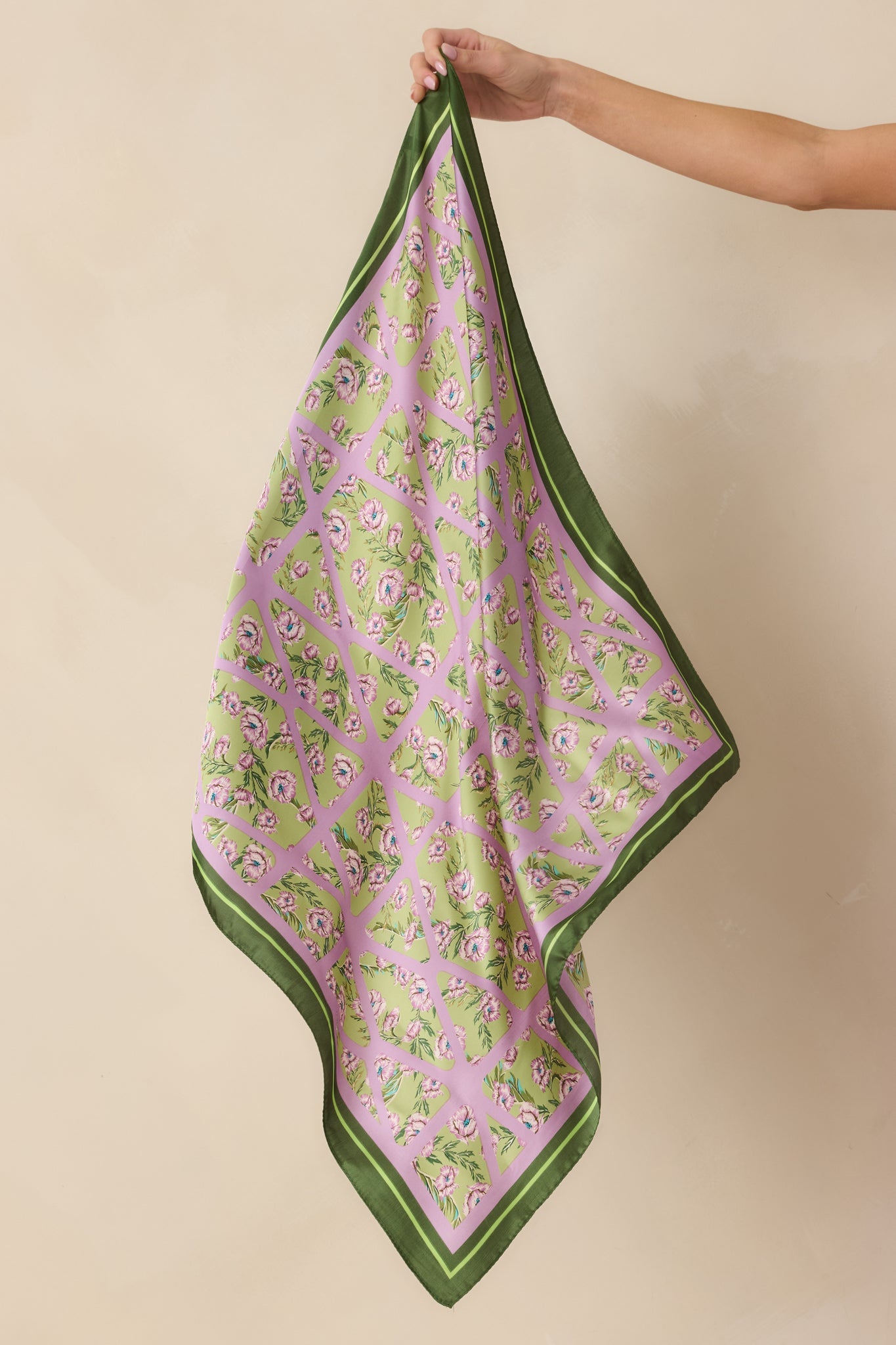 Parterre Garden Green Multi Floral Geometric Pattern Scarf