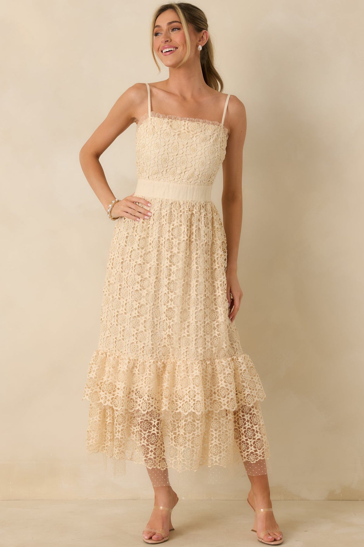 In The Long Run Natural Embroidered Midi Dress