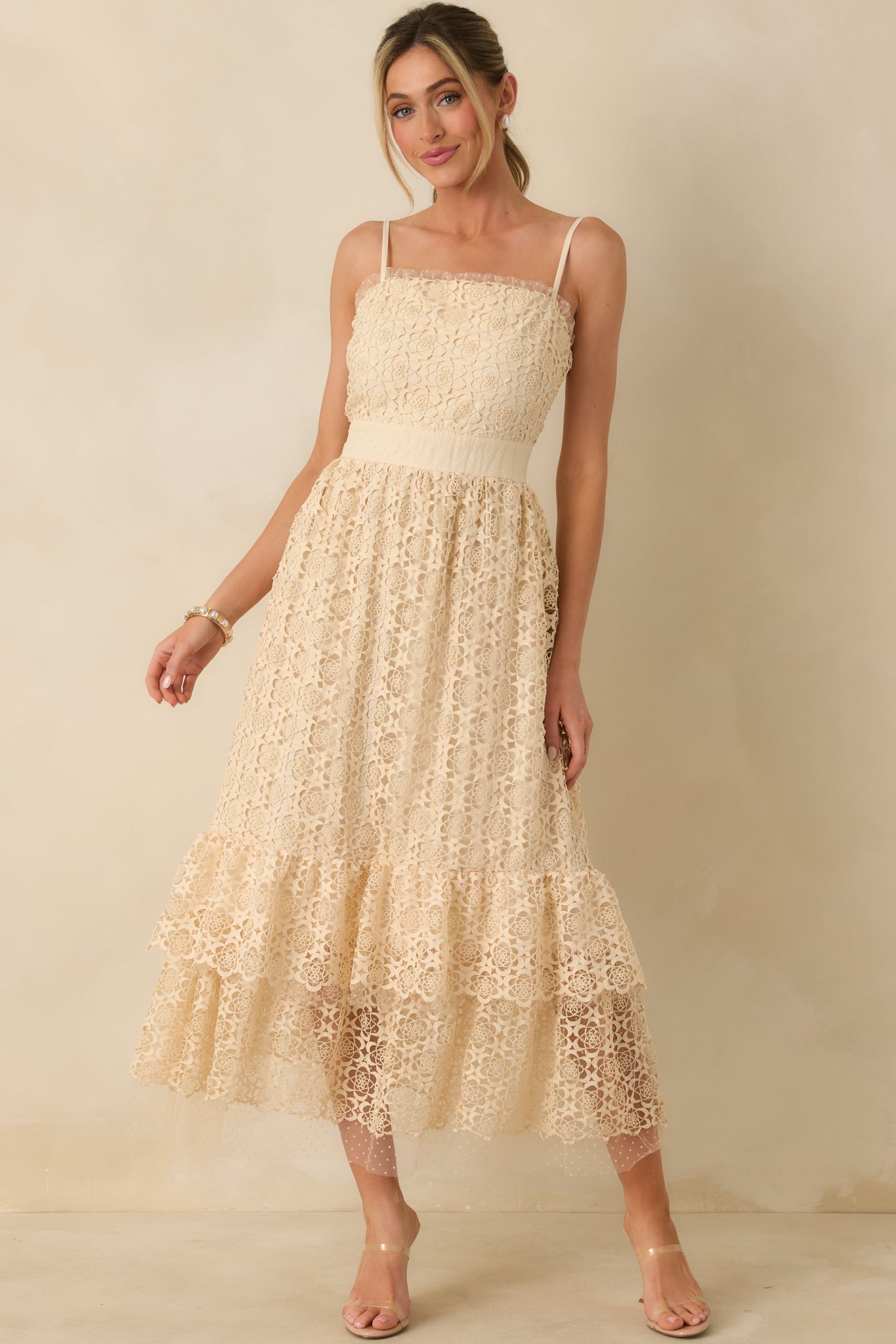 In The Long Run Natural Embroidered Midi Dress
