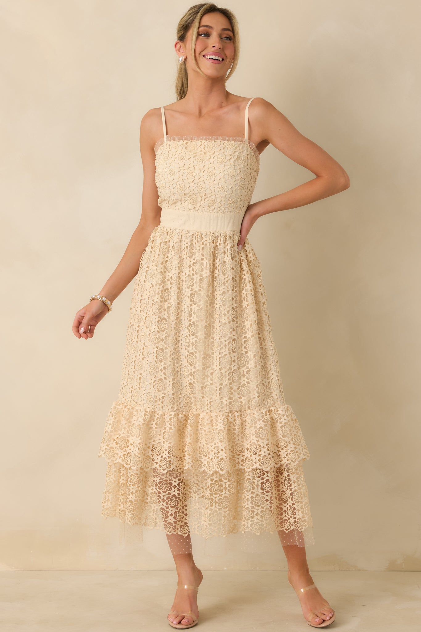 In The Long Run Natural Embroidered Midi Dress
