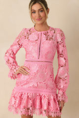 Keep It Authentic Pink Floral Embroidered Mini Dress