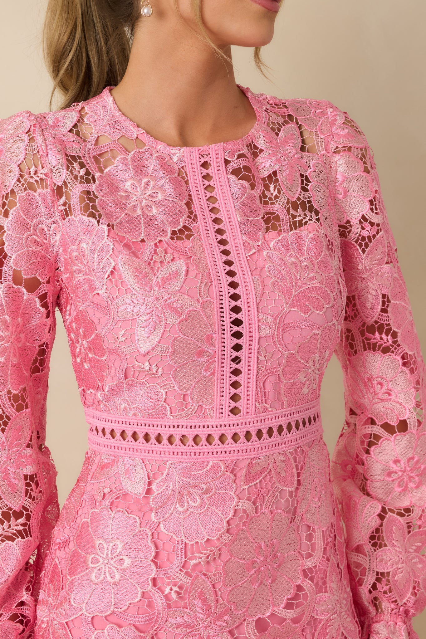 Keep It Authentic Pink Floral Embroidered Mini Dress