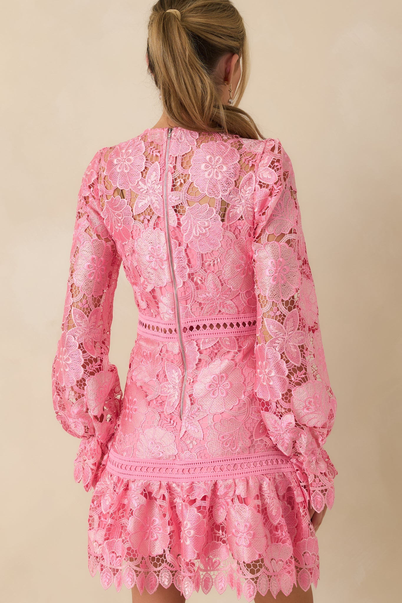 Keep It Authentic Pink Floral Embroidered Mini Dress