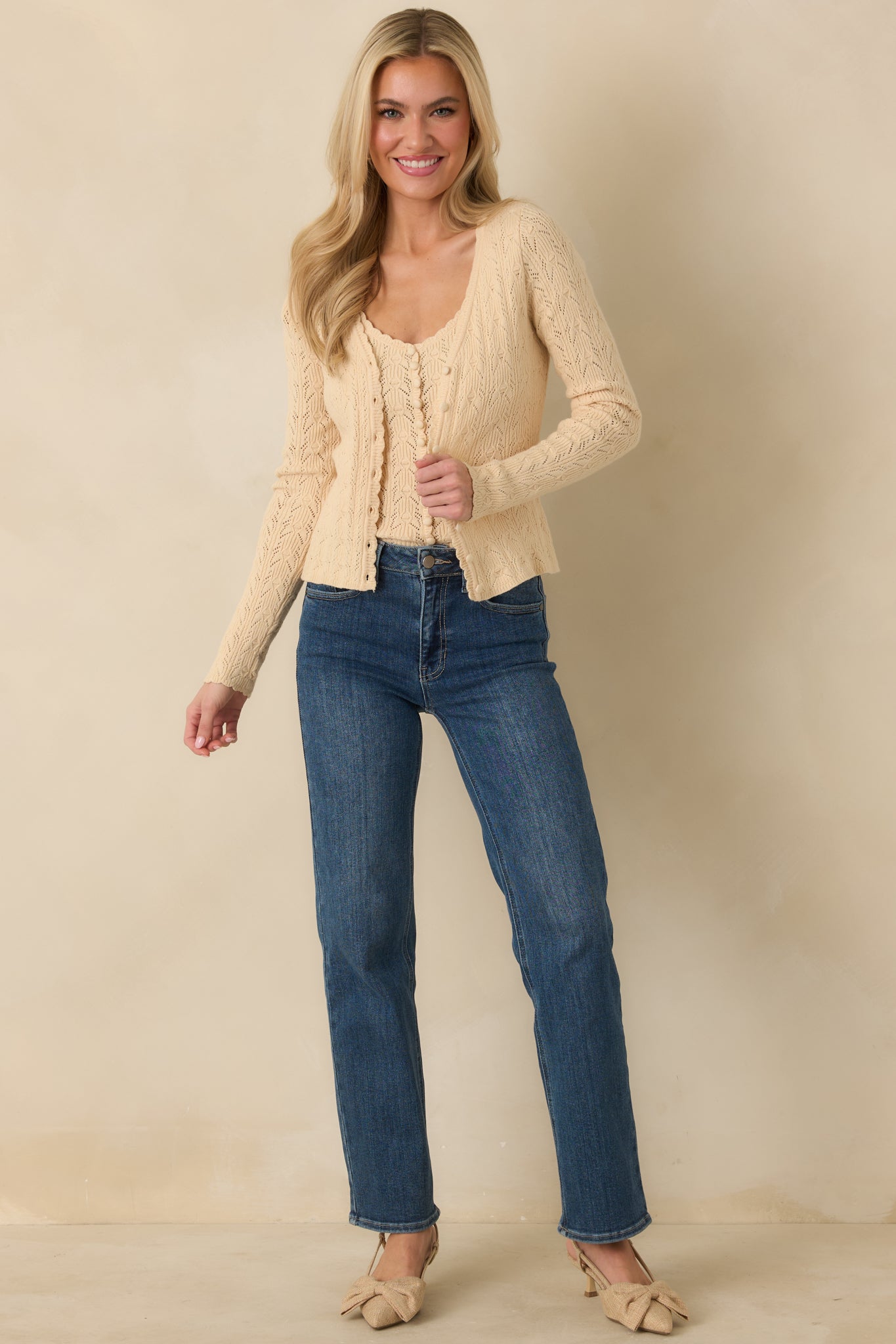 Not Up For Debate Ivory Pointelle Knit Camisole Top