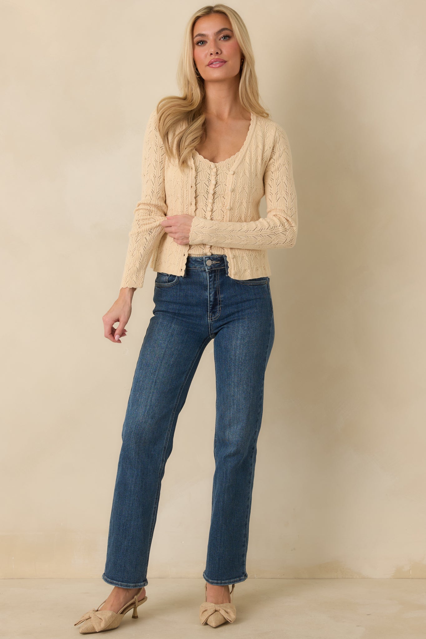 Not Up For Debate Ivory Pointelle Knit Camisole Top