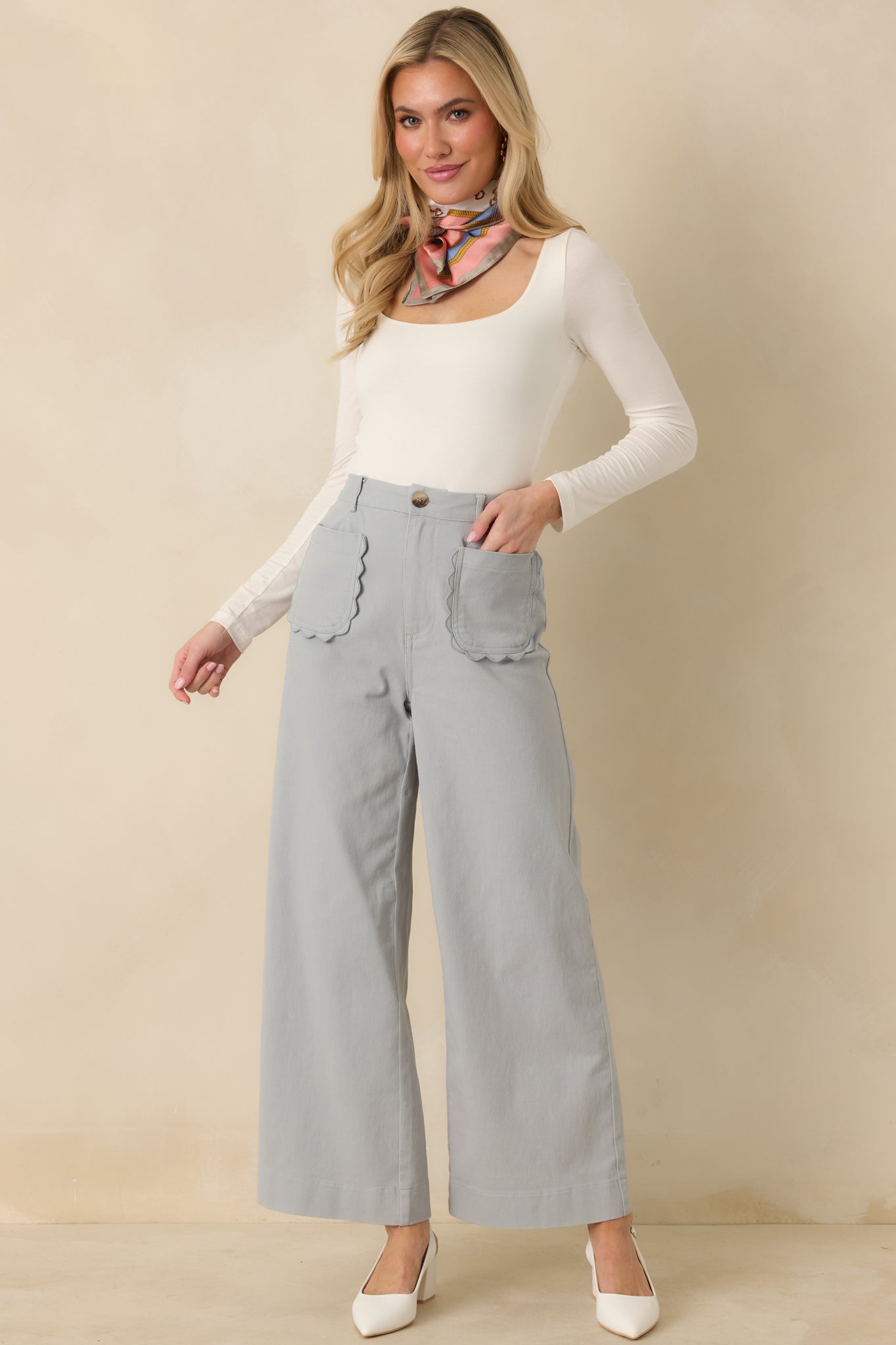 Memories Made Dusty Blue Cotton Wide Leg Pants