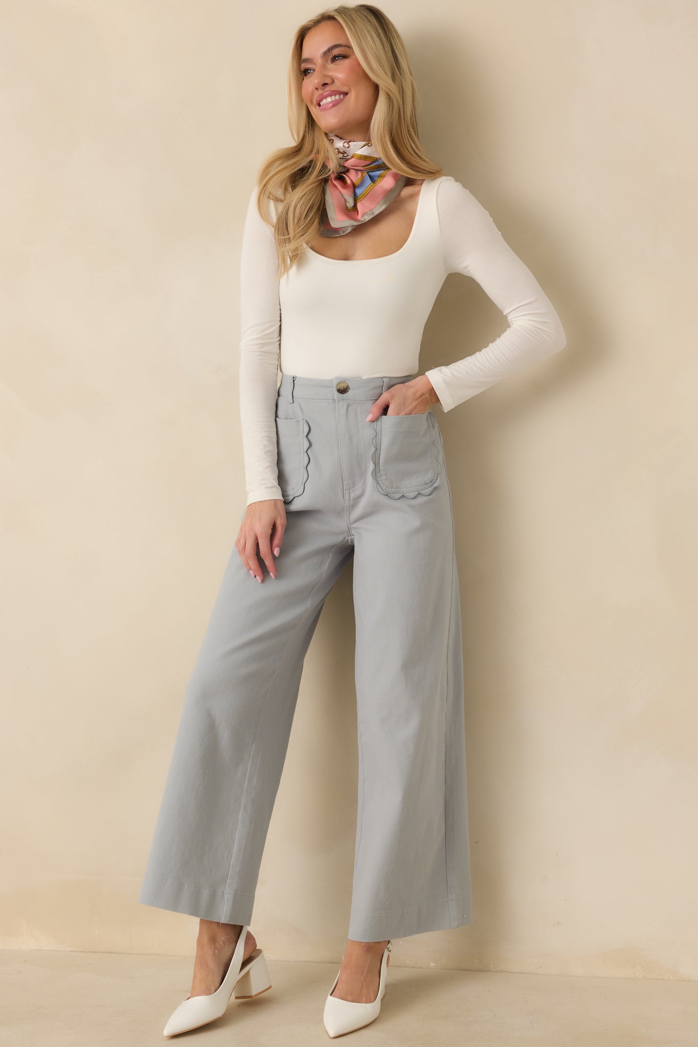 Memories Made Dusty Blue Cotton Wide Leg Pants