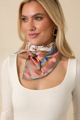 At First Light Pink Multi Equestrian Print Satin Scarf