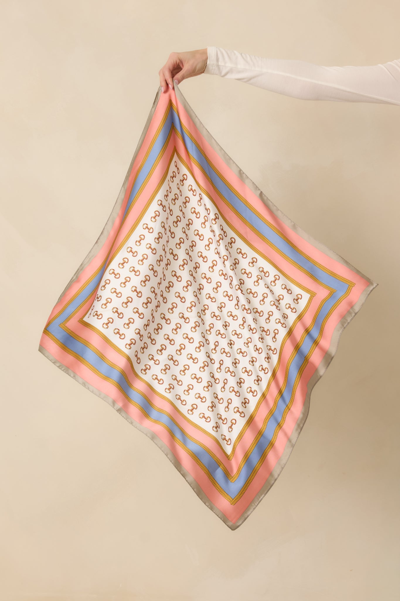 At First Light Pink Multi Equestrian Print Satin Scarf