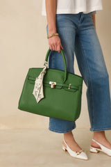 Calm Moments Green Faux Leather Lock Detail Handbag