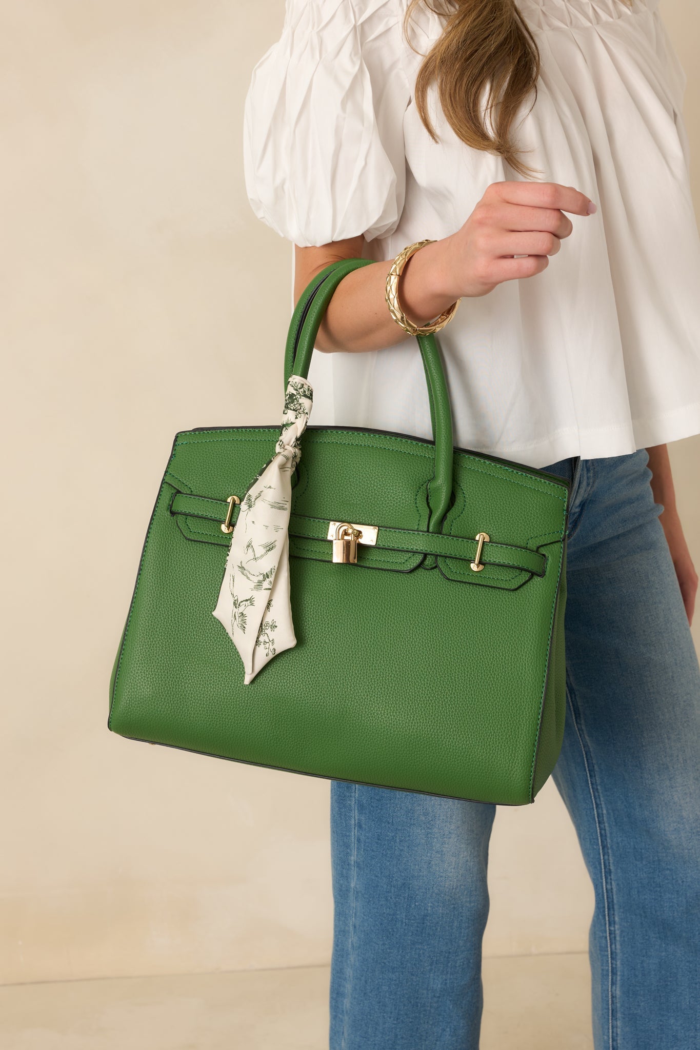 Calm Moments Green Faux Leather Lock Detail Handbag