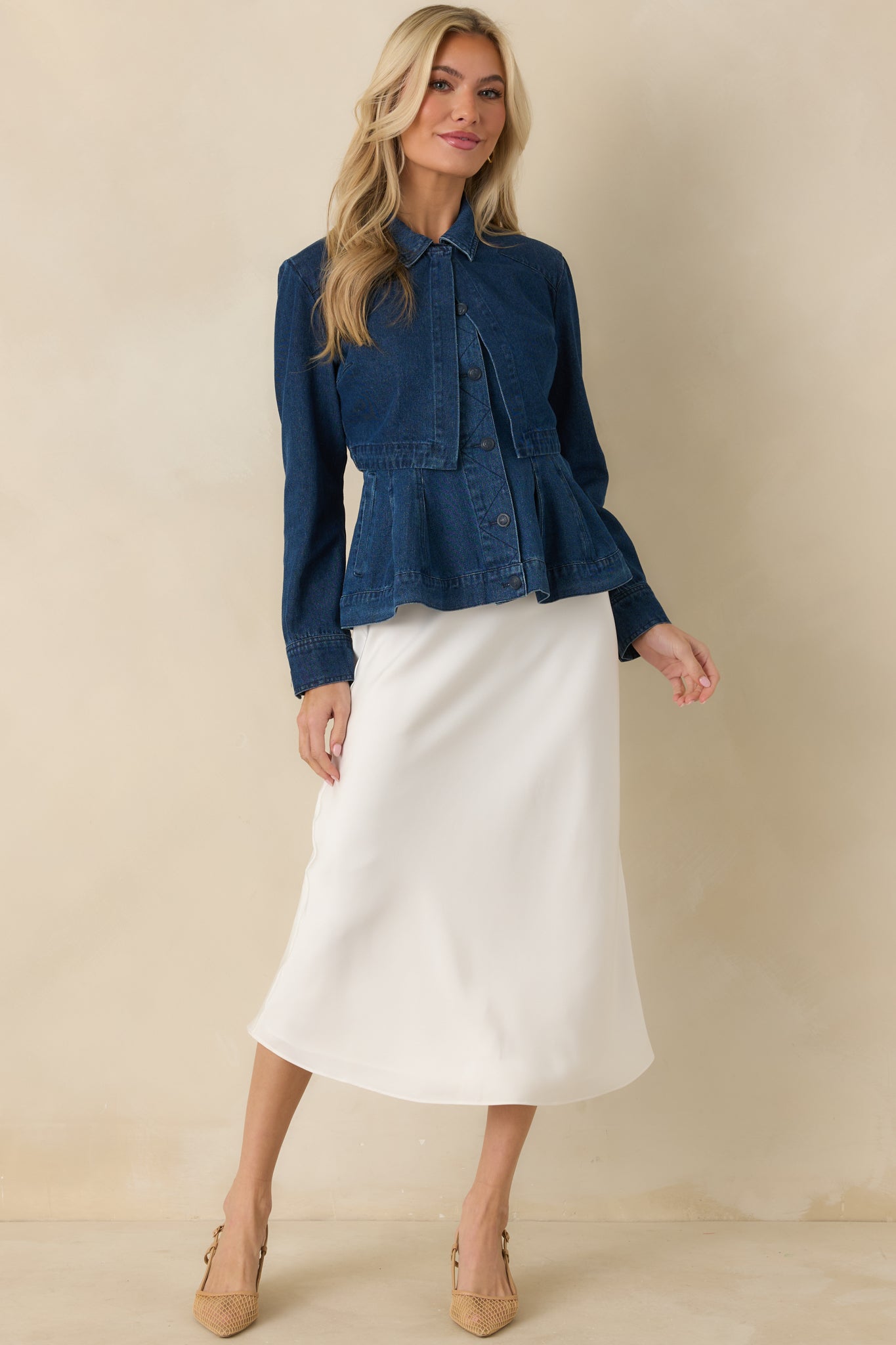 Flatter Me Dark Wash Cotton Denim Peplum Top & Cropped Jacket Set