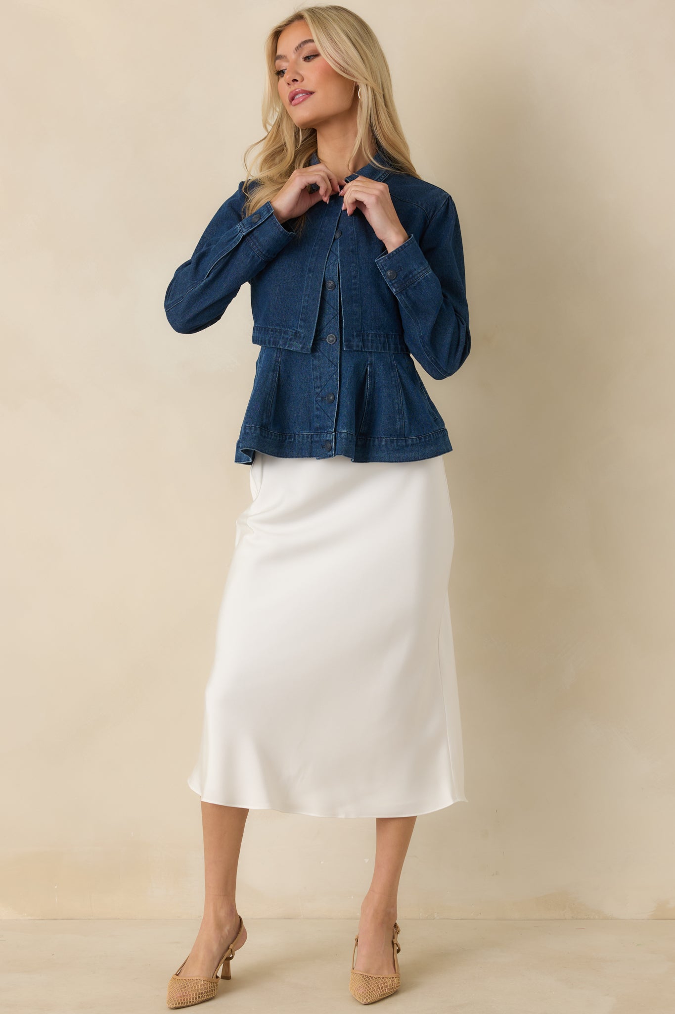 Flatter Me Dark Wash Cotton Denim Peplum Top & Cropped Jacket Set