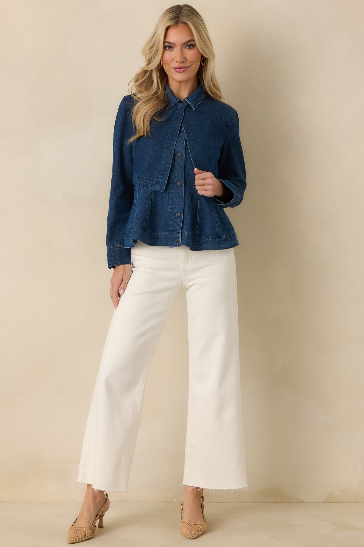 Flatter Me Dark Wash Cotton Denim Peplum Top & Cropped Jacket Set