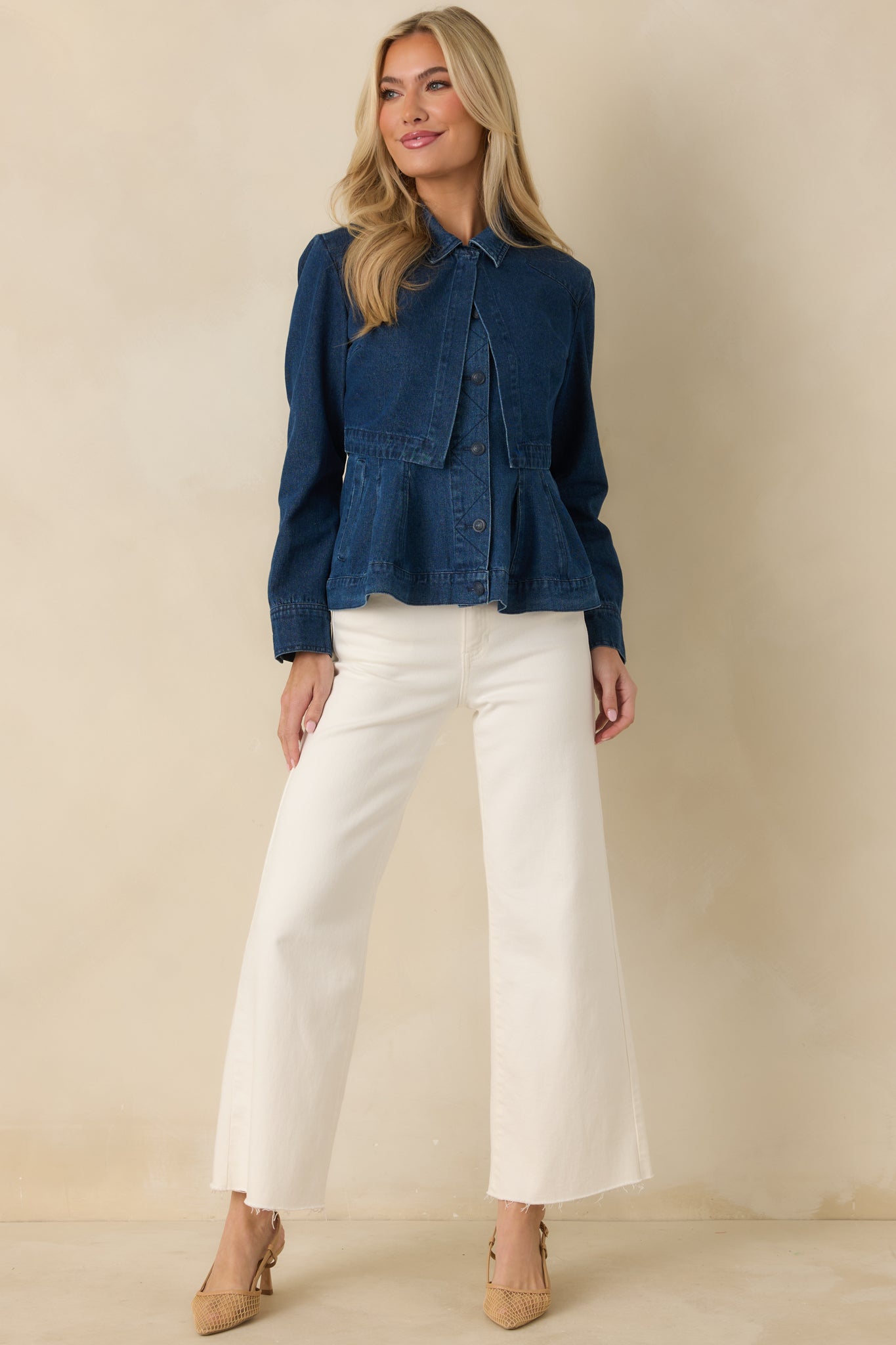 Flatter Me Dark Wash Cotton Denim Peplum Top & Cropped Jacket Set