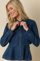 Flatter Me Dark Wash Cotton Denim Peplum Top & Cropped Jacket Set