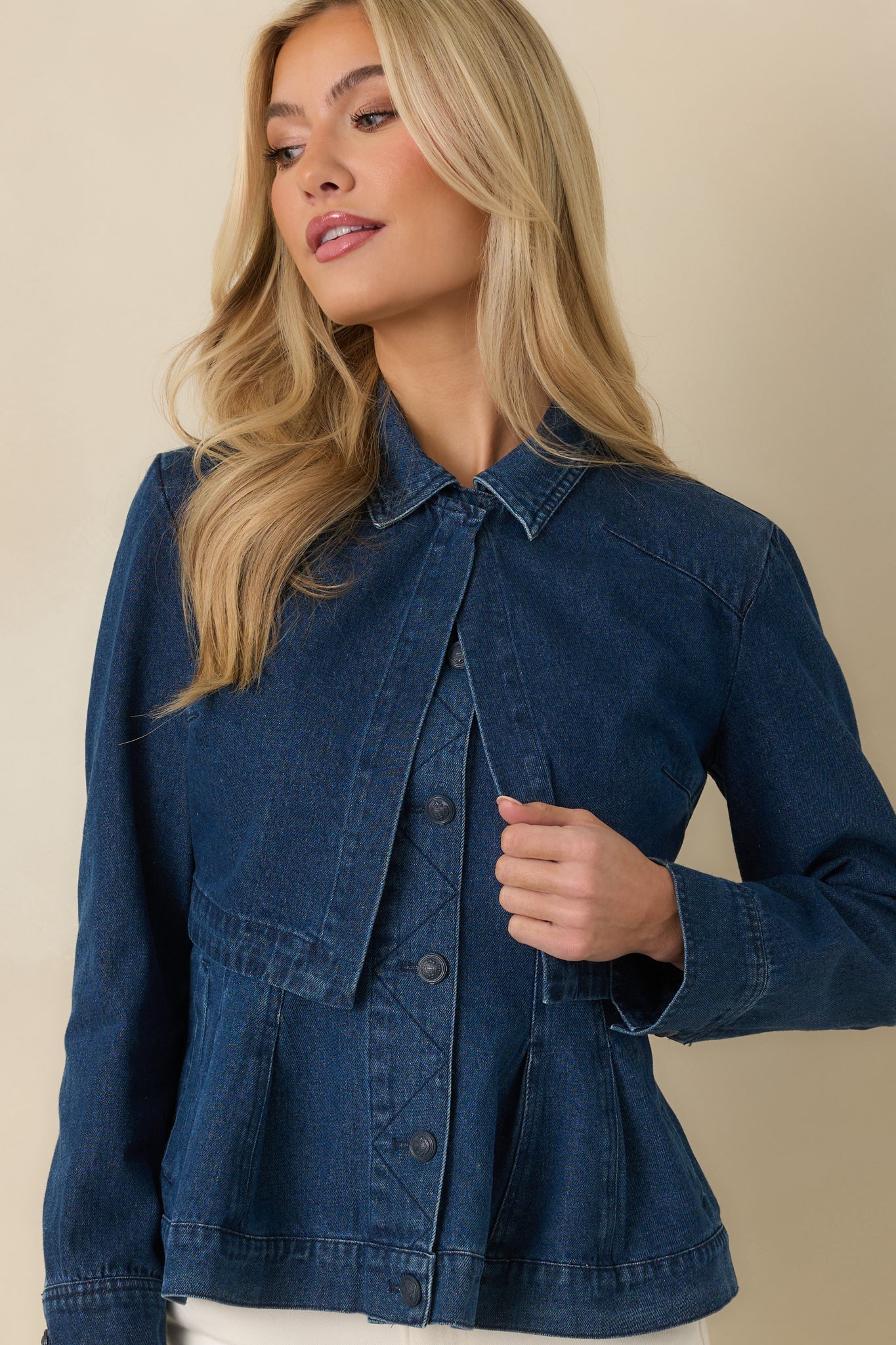 Flatter Me Dark Wash Cotton Denim Peplum Top & Cropped Jacket Set