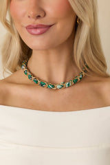 Heiress Luxe Green Multi Scarf-Woven Gold Chain Necklace