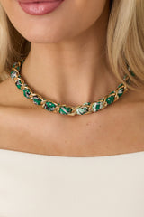 Heiress Luxe Green Multi Scarf-Woven Gold Chain Necklace
