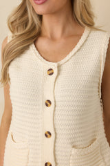 Onward And Upward Ivory Cotton Button Front Sweater Vest