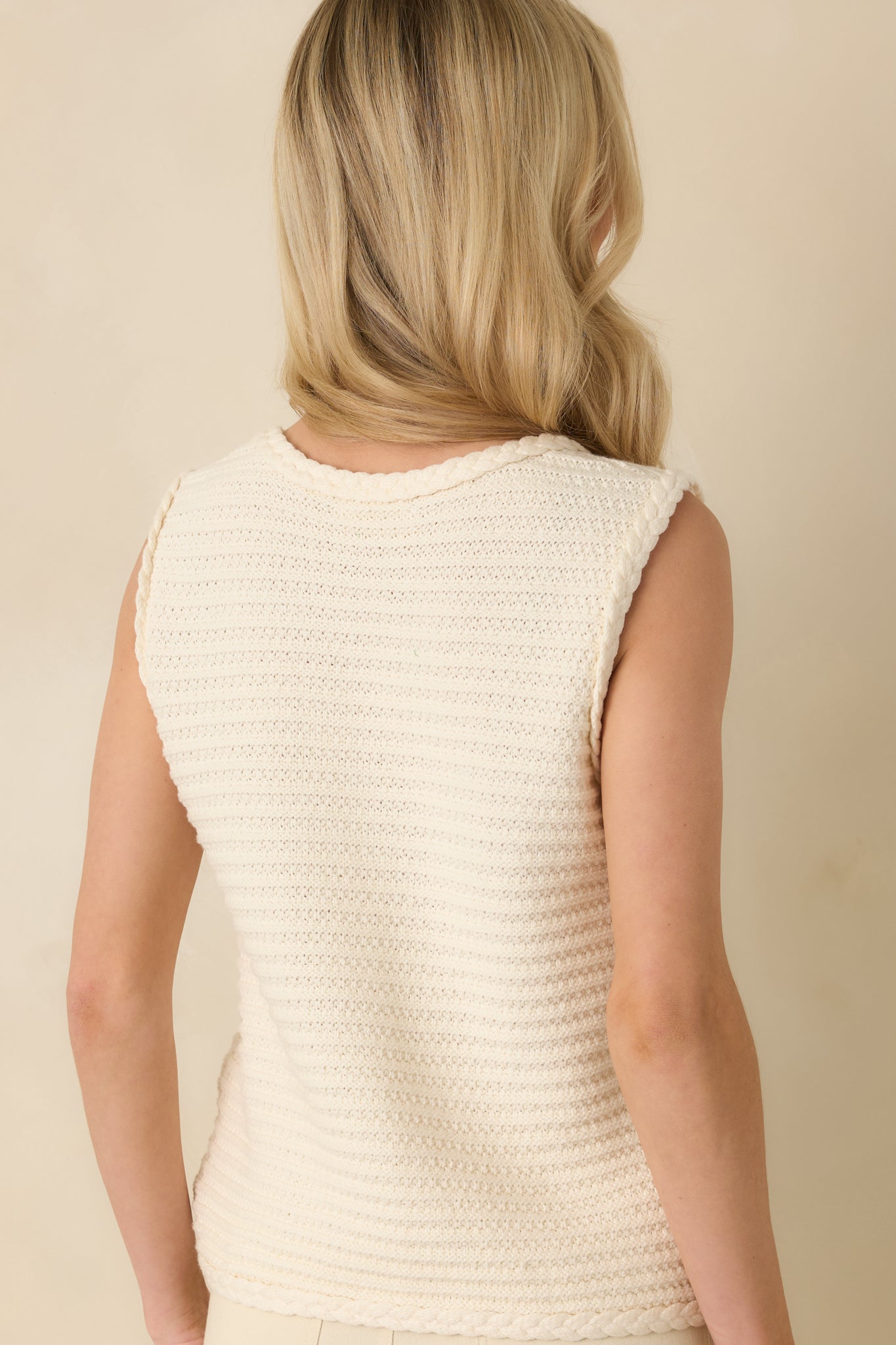 Onward And Upward Ivory Cotton Button Front Sweater Vest