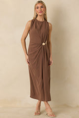 Move With Purpose Light Brown Ruched Maxi Dress