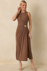 Move With Purpose Light Brown Ruched Maxi Dress
