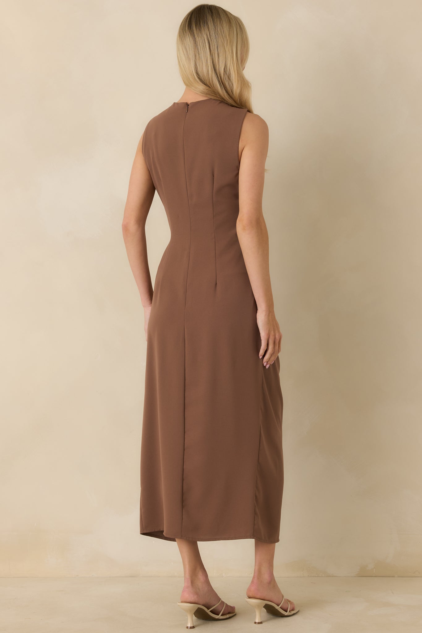 Move With Purpose Light Brown Ruched Maxi Dress