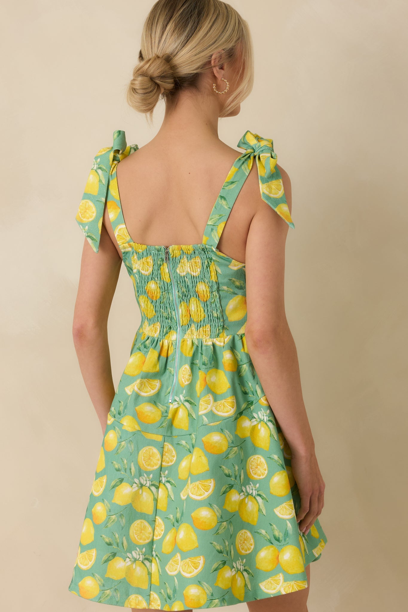 Sounds Like Fun Green Lemon Print Cotton Denim Mini Dress
