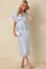 A Serendipitous Moment Powder Blue Lace Trim V-Neck Blouse
