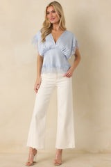 A Serendipitous Moment Powder Blue Lace Trim V-Neck Blouse