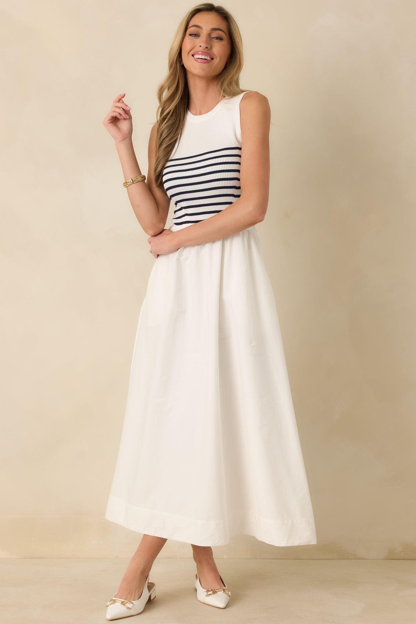 Picnic Weather White Stripe Sleeveless Maxi Dress