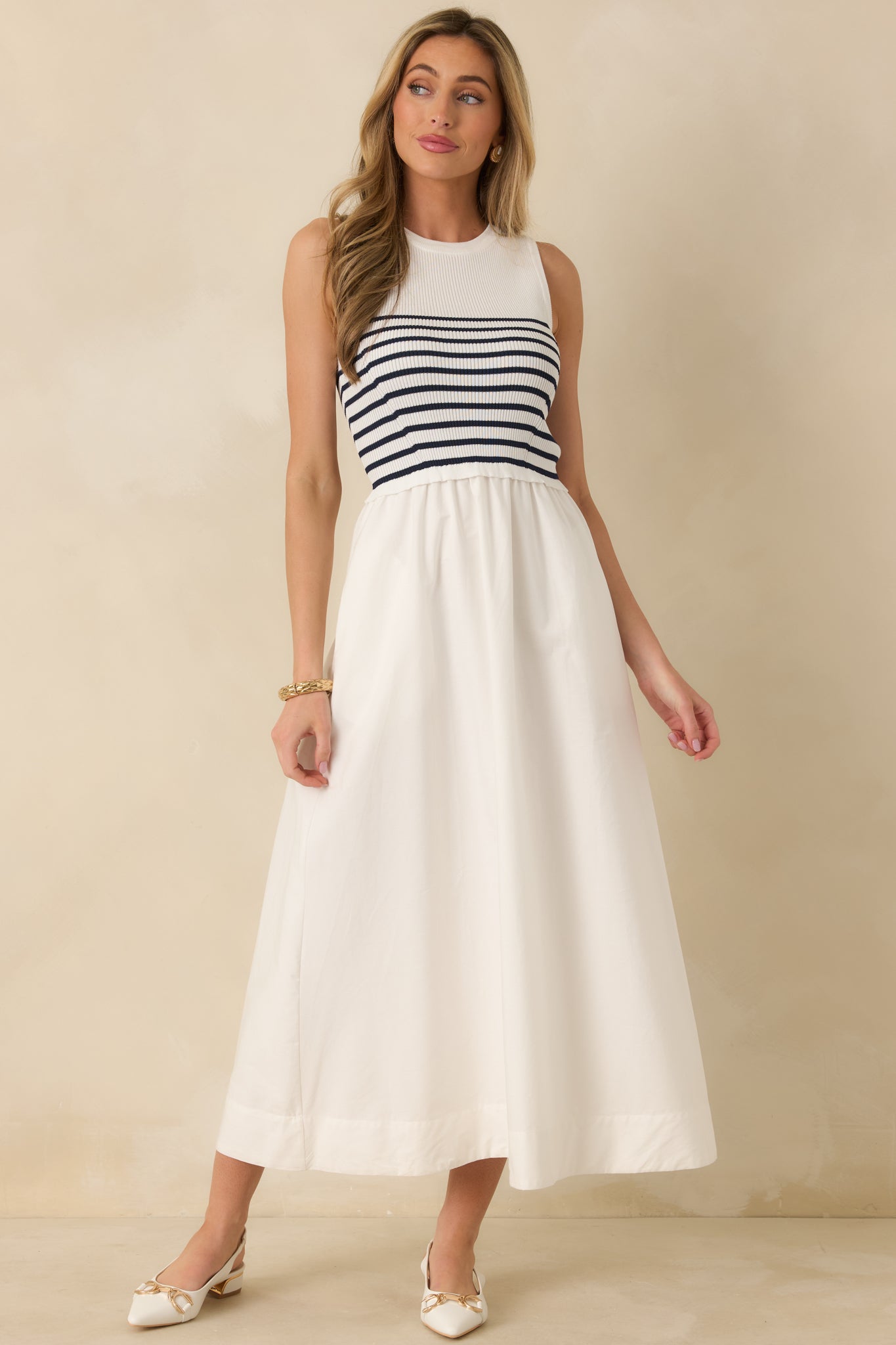 Picnic Weather White Stripe Sleeveless Maxi Dress