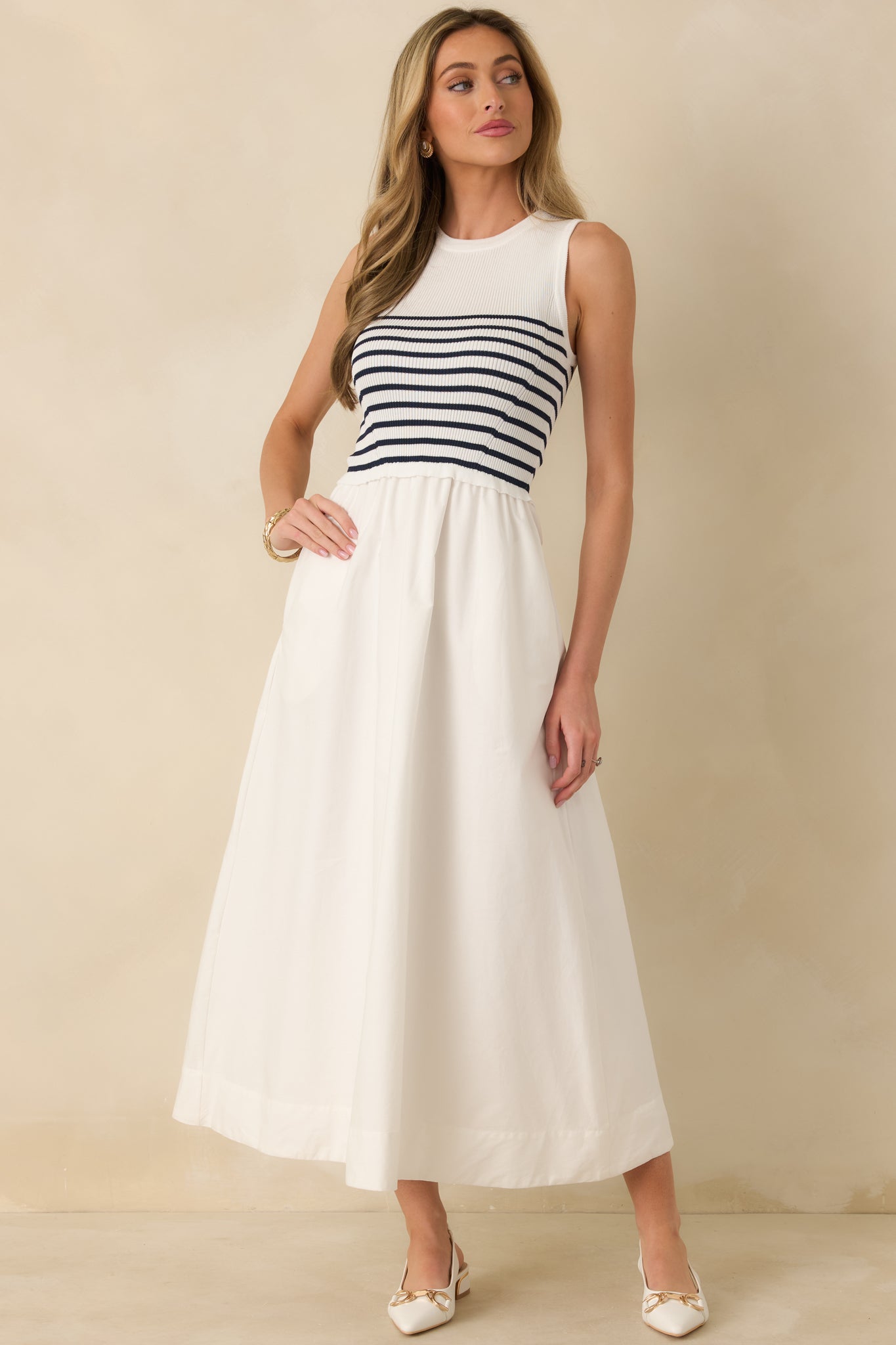 Picnic Weather White Stripe Sleeveless Maxi Dress