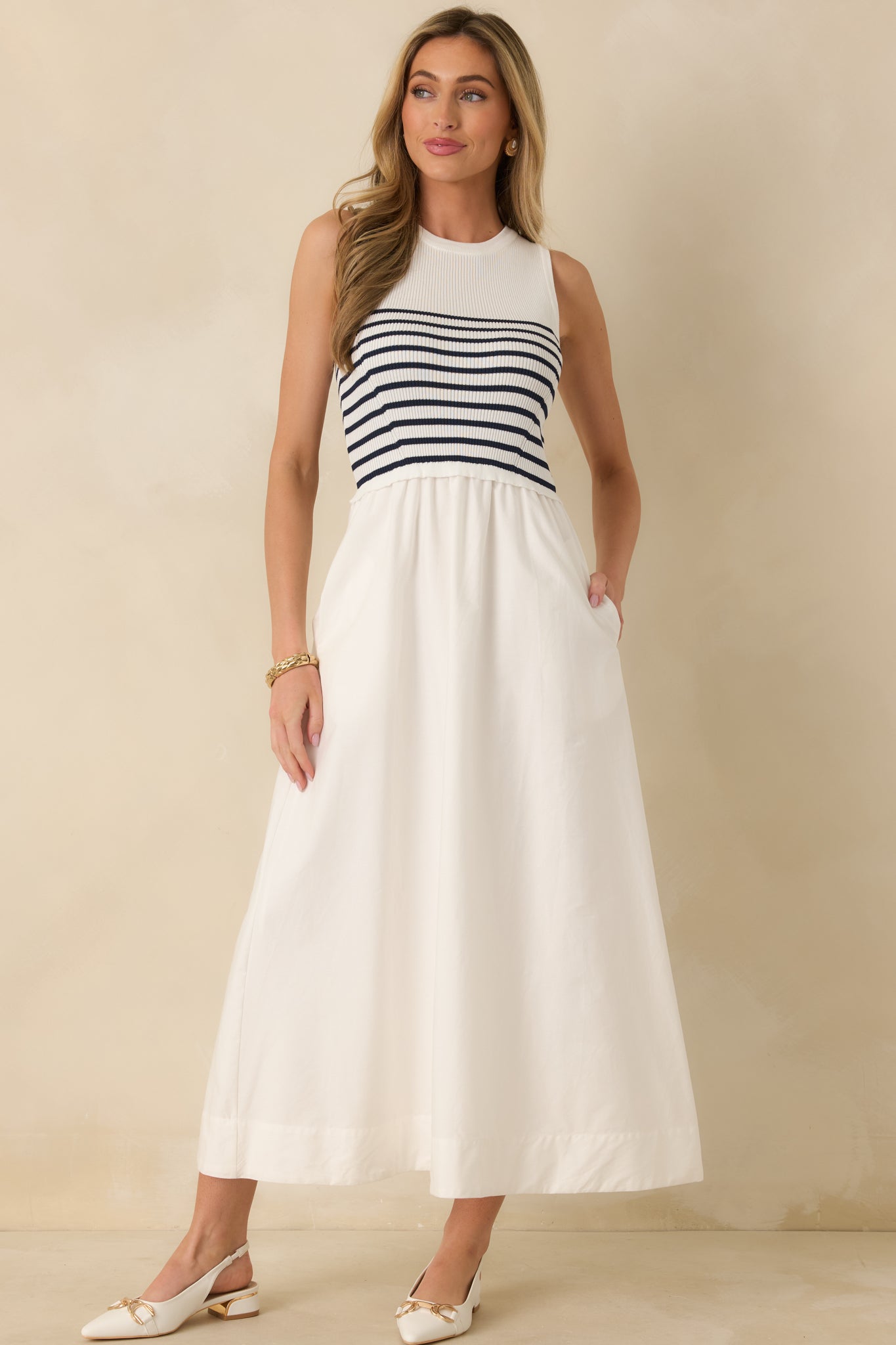 Picnic Weather White Stripe Sleeveless Maxi Dress