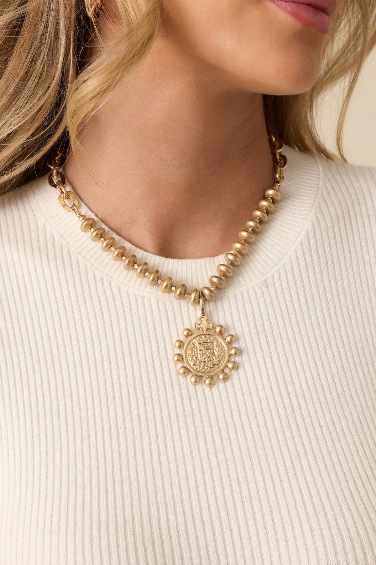 Under The Open Sky Worn Gold Beaded Pendant Necklace