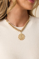 Under The Open Sky Worn Gold Beaded Pendant Necklace