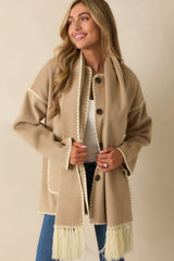 Coming Around Taupe Blanket Stitch Coat