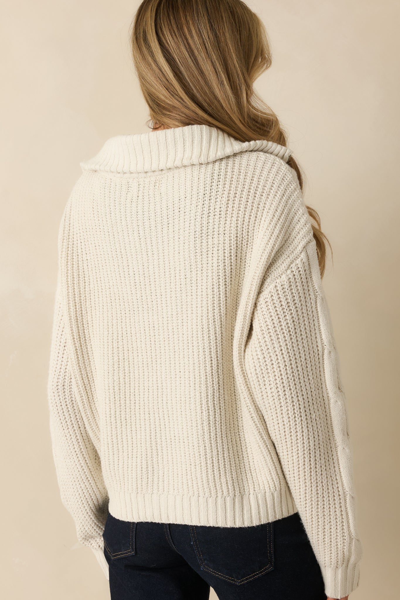 Better Believe It Ivory Cable Knit Zip Front Sweater Jacket