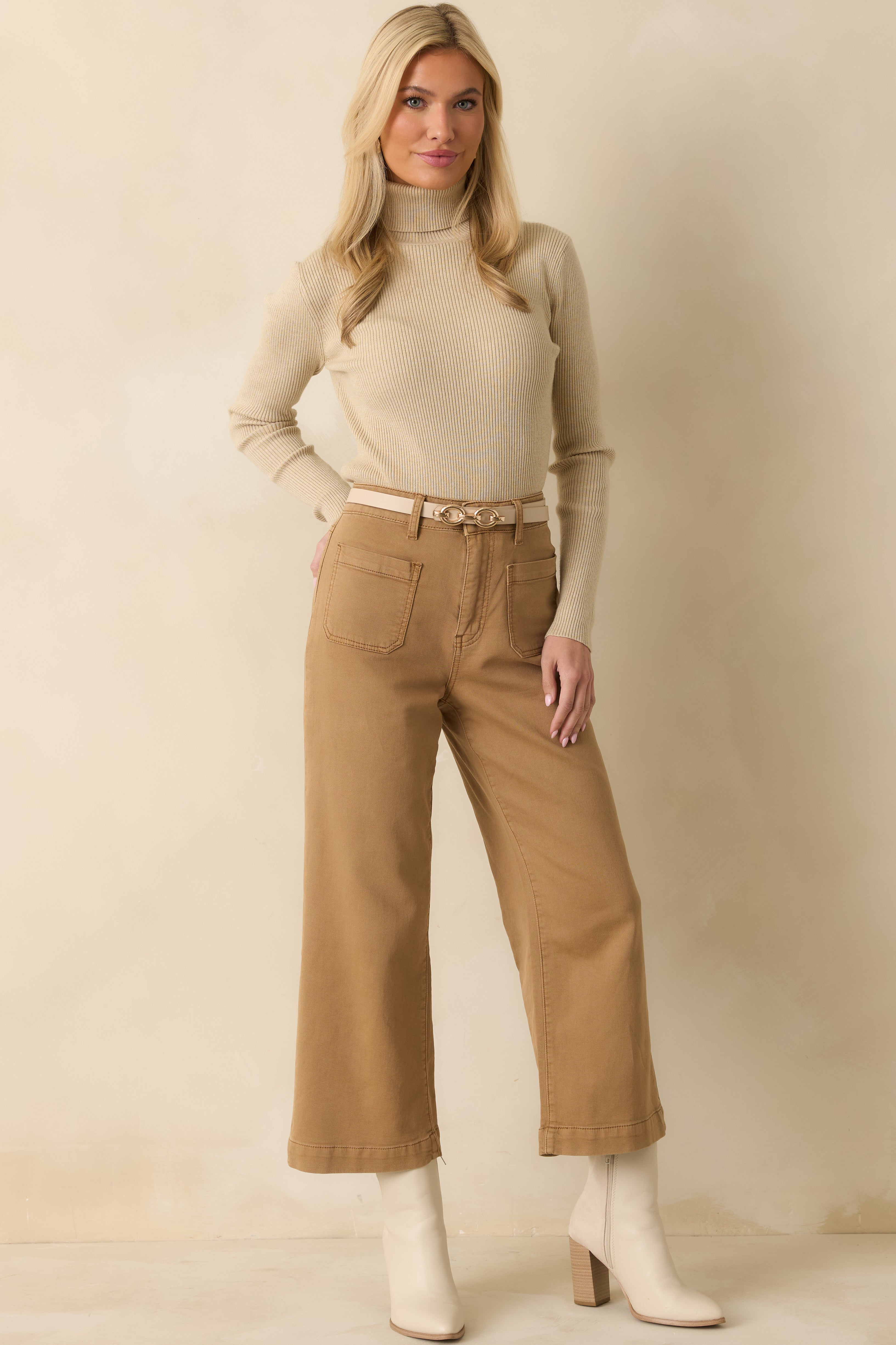 Let It Be Khaki Ribbed Long Sleeve Turtleneck Sweater