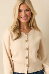 Kind Of Comforting Ecru Beige Button Front Long Sleeve Cardigan
