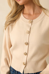 Kind Of Comforting Ecru Beige Button Front Long Sleeve Cardigan