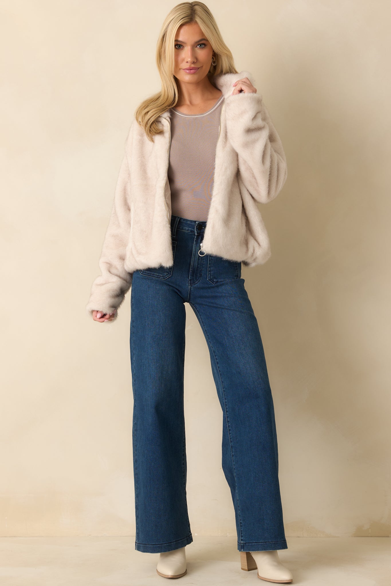 Z Supply Ivory Amethyst Faux Fur Jacket