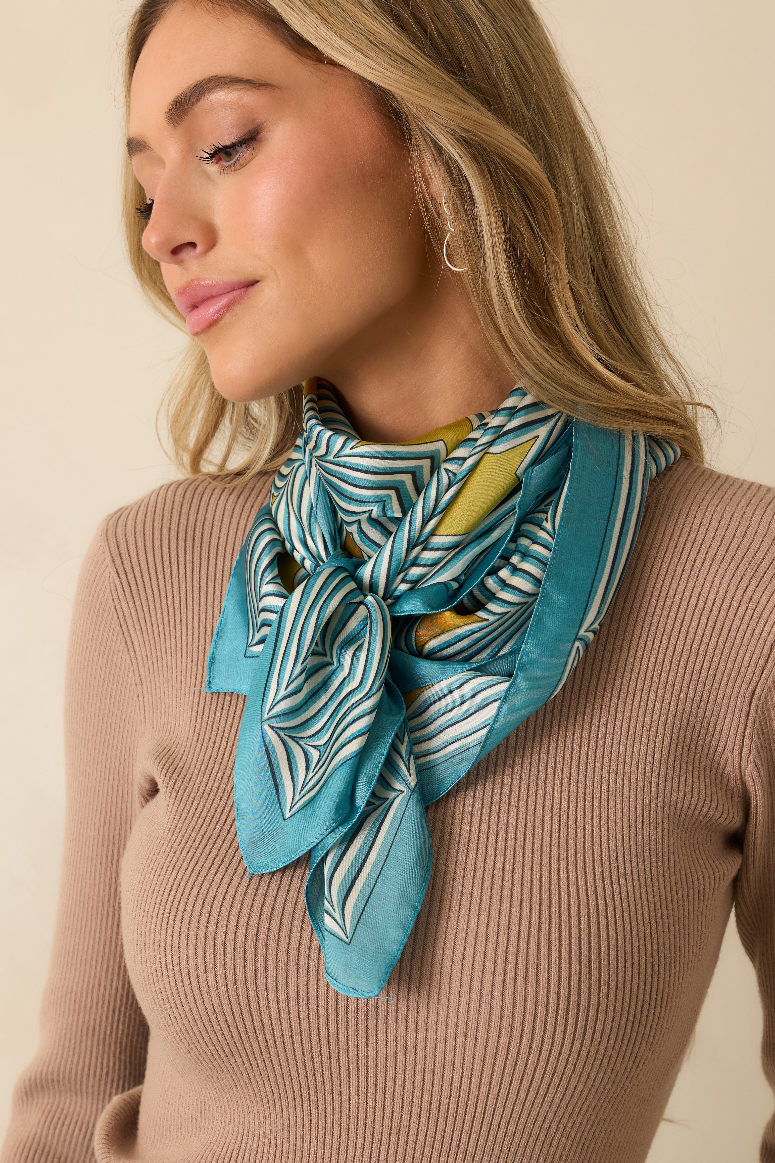 Remember The Details Blue Multi Geometric Print Satin Scarf