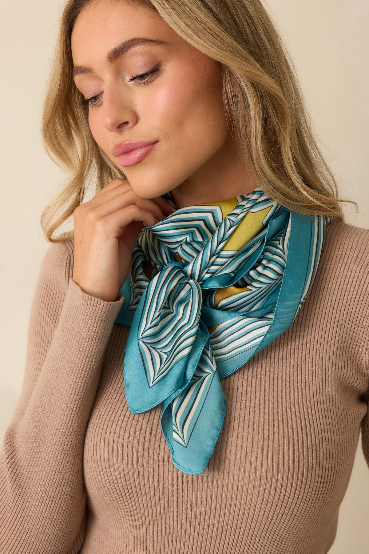 Remember The Details Blue Multi Geometric Print Satin Scarf